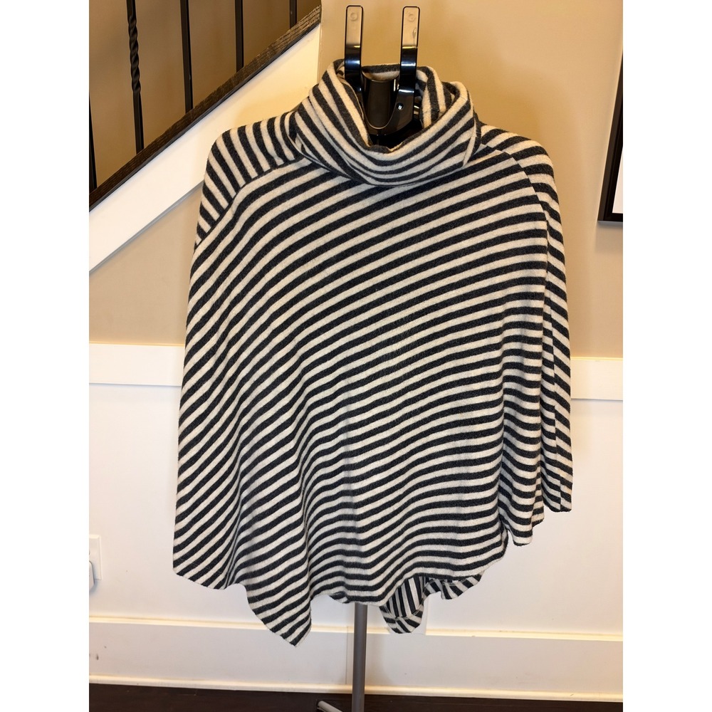 Shannon Passero Velma Striped Poncho Cowl Neck Top Black Cream M/L Made in USA